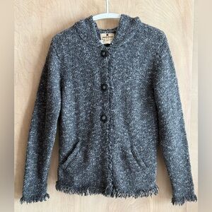 Woolrich Hooded Wool Blend Fringe Cardigan Sweater Heathered Charcoal Gray Sz S
